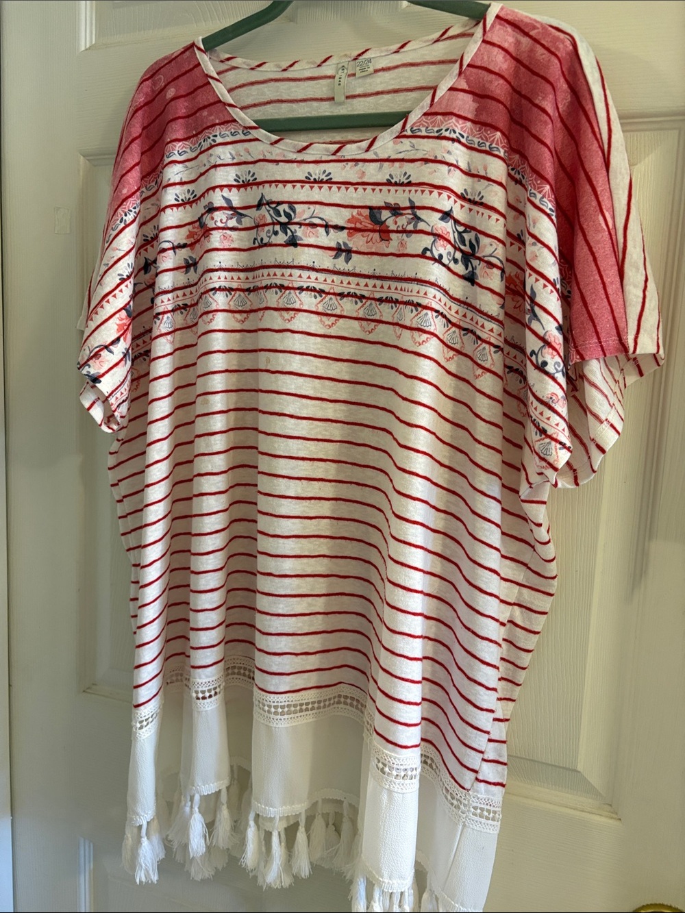 Women’s' Red & White Striped Tassel Hem Top